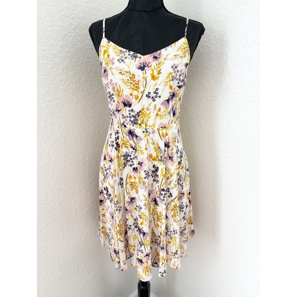 Old Navy Floral Cami Fit & Flare Dress L White Yellow Purple